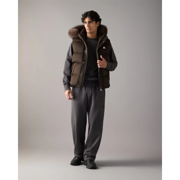 Moose Knuckles Northbound Fox Fur & Down Vest in Espresso | Men Jackets | Coveti