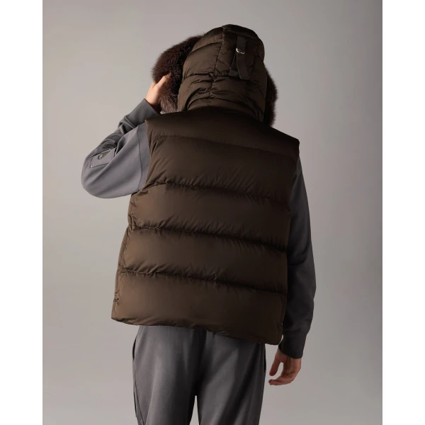 Moose Knuckles Northbound Fox Fur & Down Vest in Espresso | Men Jackets | Coveti