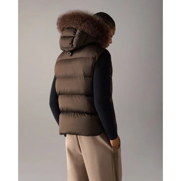Moose Knuckles Northbound Fox Fur & Down Vest in Espresso | Vests | Coveti
