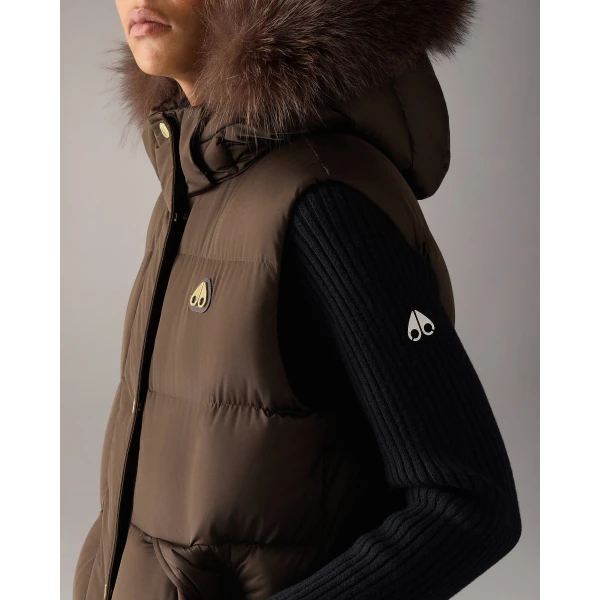 Moose Knuckles Northbound Fox Fur & Down Vest in Espresso | Vests | Coveti