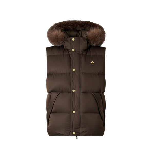 Moose Knuckles Northbound Fox Fur & Down Vest in Espresso | Coveti