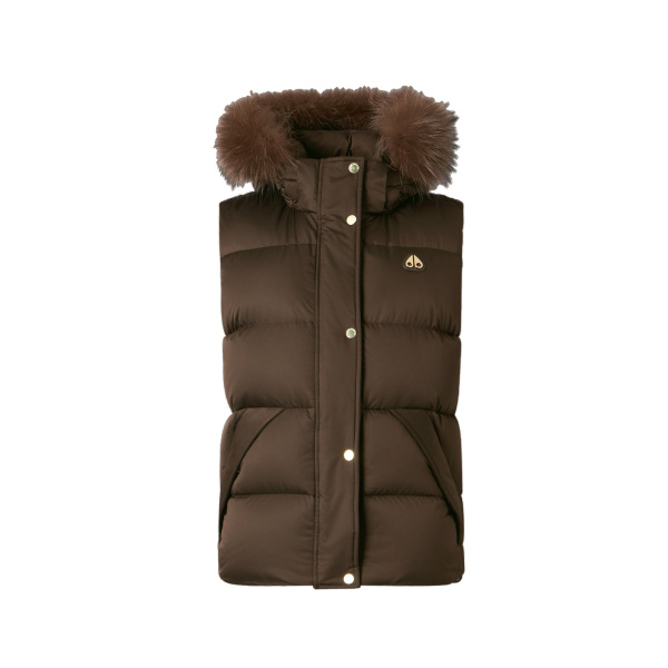 Moose Knuckles Northbound Fox Fur & Down Vest in Espresso | Coveti