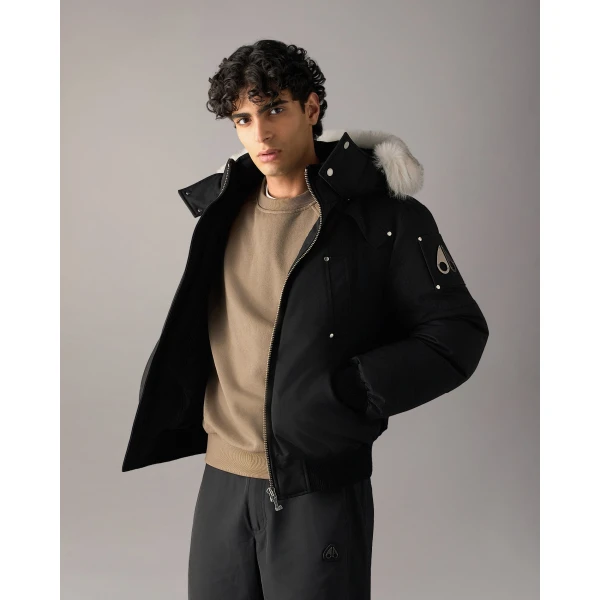 Moose Knuckles Original Ballistic Down Bomber in Black and Natural | Men Jackets | Coveti