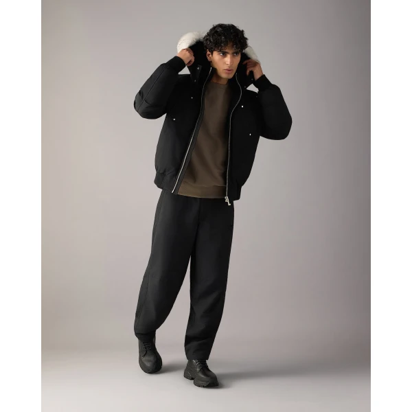 Moose Knuckles Original Ballistic Down Bomber in Black and Natural | Men Jackets | Coveti