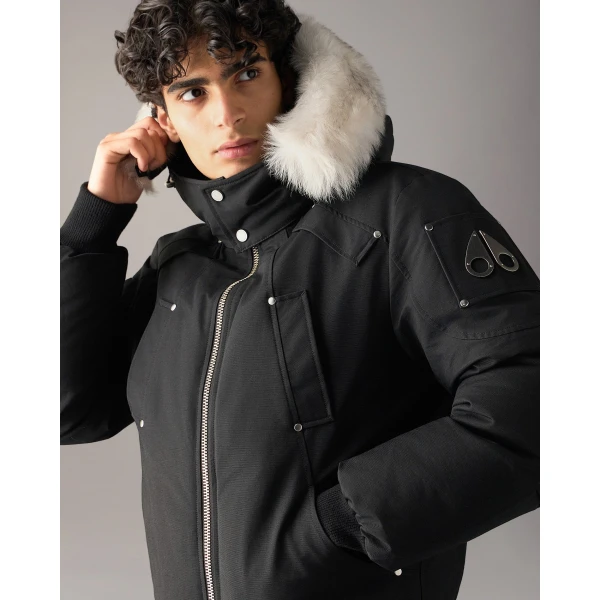 Moose Knuckles Original Ballistic Down Bomber in Black and Natural | Men Jackets | Coveti