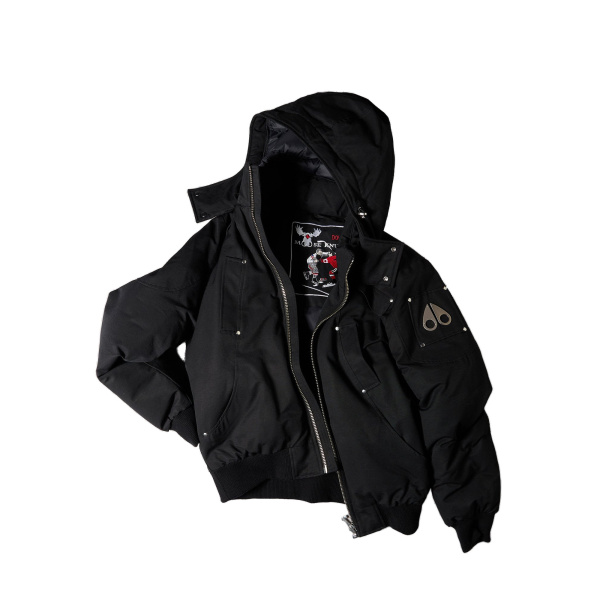 Moose Knuckles Original Ballistic Down Bomber in Black and Natural | Coveti
