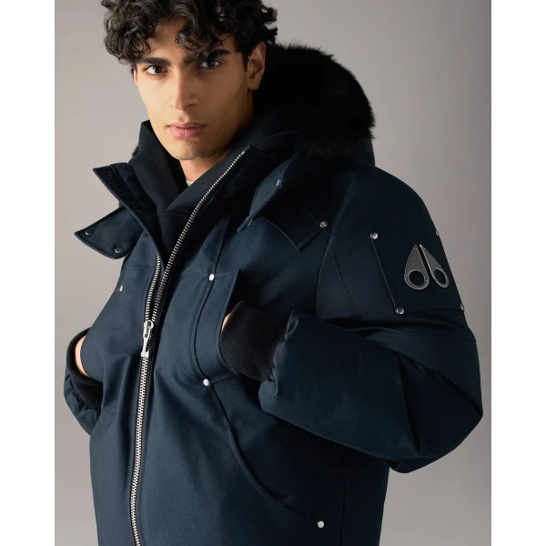 Moose Knuckles Original Ballistic Down Bomber in Navy and Black | Men Jackets | Coveti