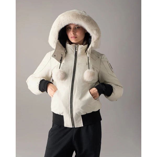 Moose Knuckles Original Debbie Down Bomber in Alabaster | Jackets | Coveti