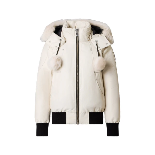 Moose Knuckles Original Debbie Down Bomber in Alabaster | Coveti