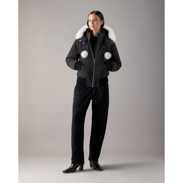 Moose Knuckles Original Debbie Down Bomber in Black and Natural | Jackets | Coveti