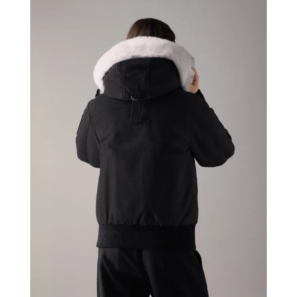Moose Knuckles Original Debbie Down Bomber in Black and Natural | Jackets | Coveti