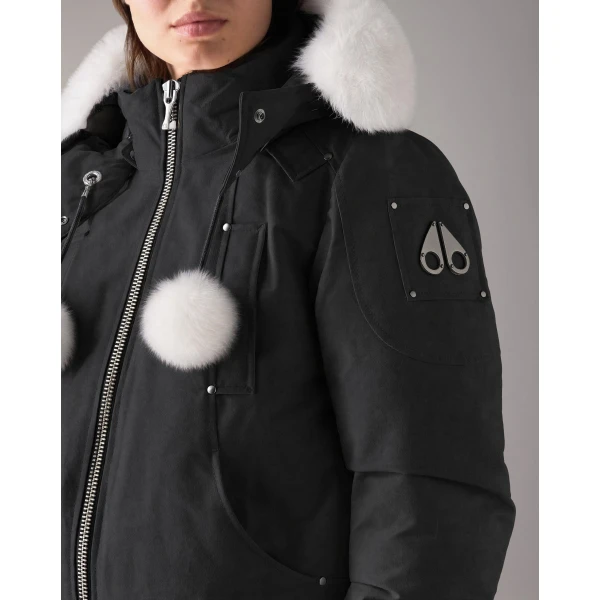 Moose Knuckles Original Debbie Down Bomber in Black and Natural | Jackets | Coveti
