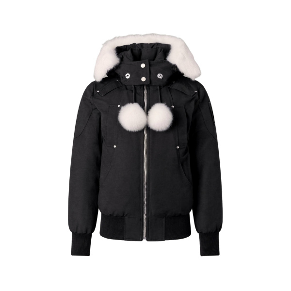 Moose Knuckles Original Debbie Down Bomber in Black and Natural | Coveti