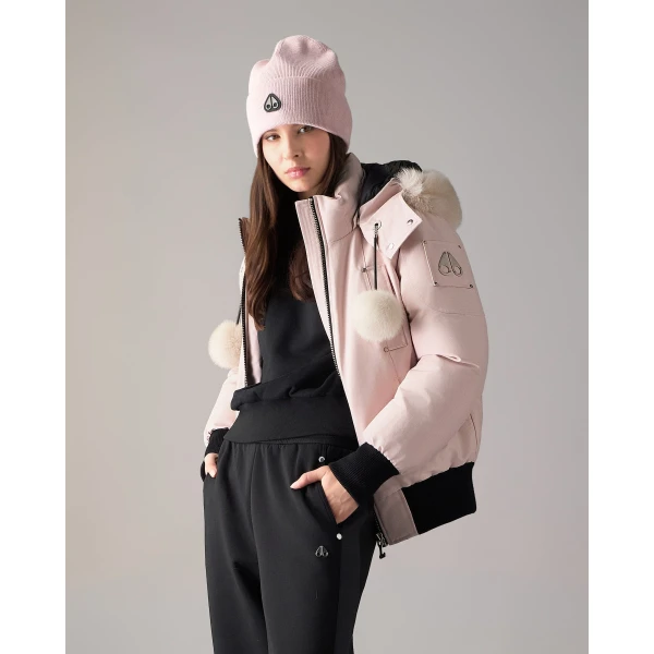 Moose Knuckles Original Debbie Down Bomber in Rosewood and Alabaster | Jackets | Coveti
