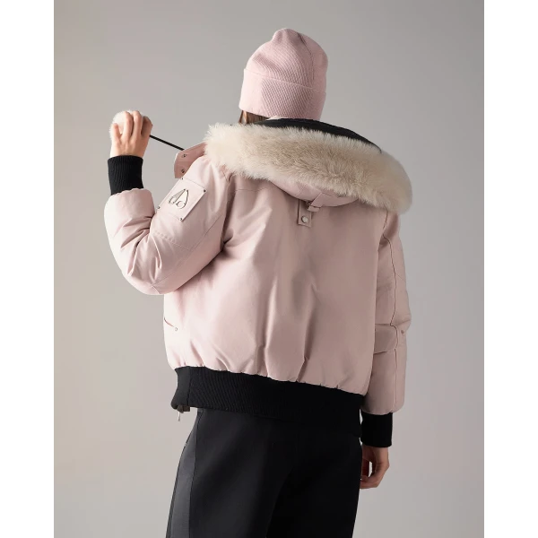 Moose Knuckles Original Debbie Down Bomber in Rosewood and Alabaster | Jackets | Coveti