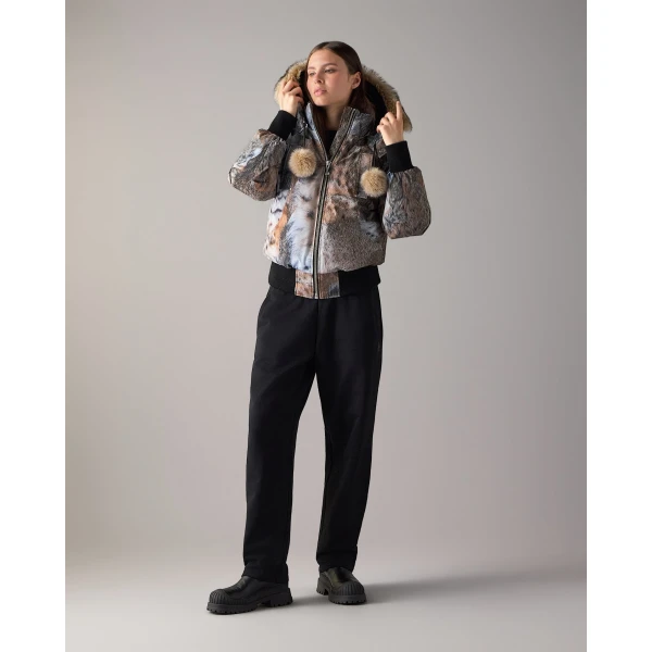 Moose Knuckles Original Debbie Down Bomber in Wild Print and Bronze | Jackets | Coveti