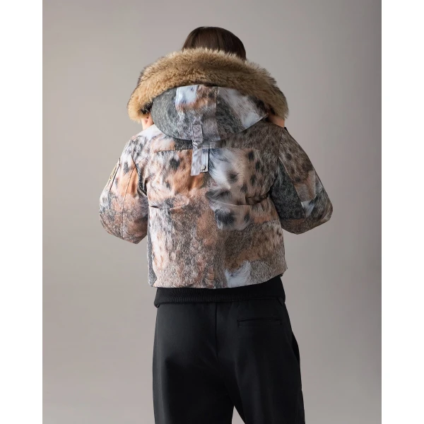 Moose Knuckles Original Debbie Down Bomber in Wild Print and Bronze | Jackets | Coveti