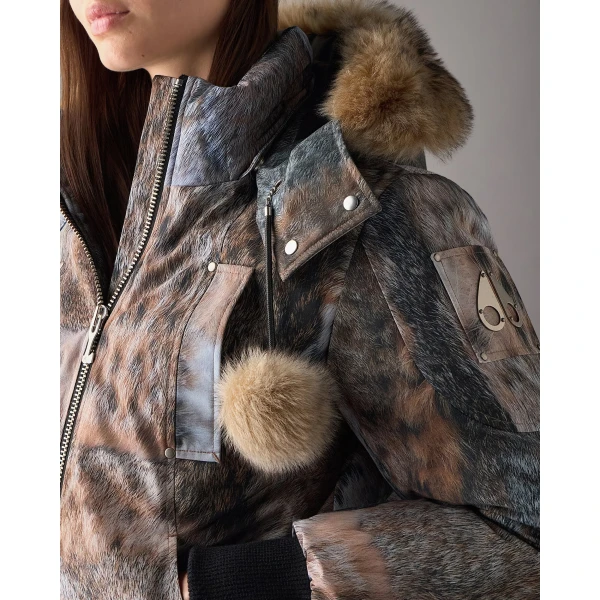 Moose Knuckles Original Debbie Down Bomber in Wild Print and Bronze | Jackets | Coveti