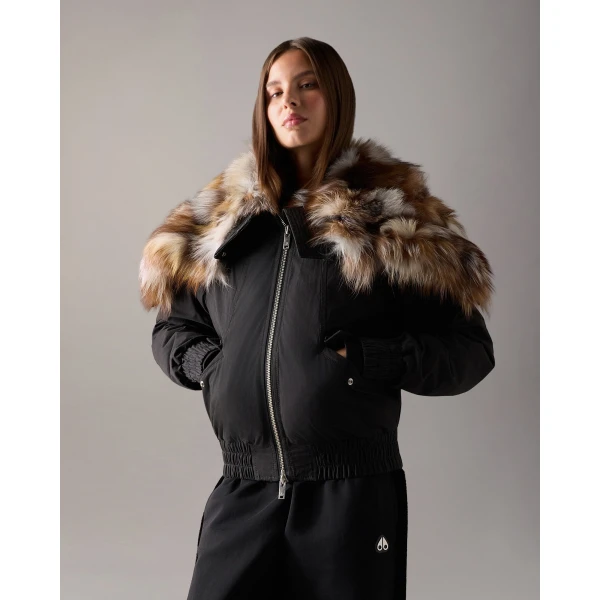 Moose Knuckles Pioneer Down & Fur Bomber in Black | Jackets | Coveti