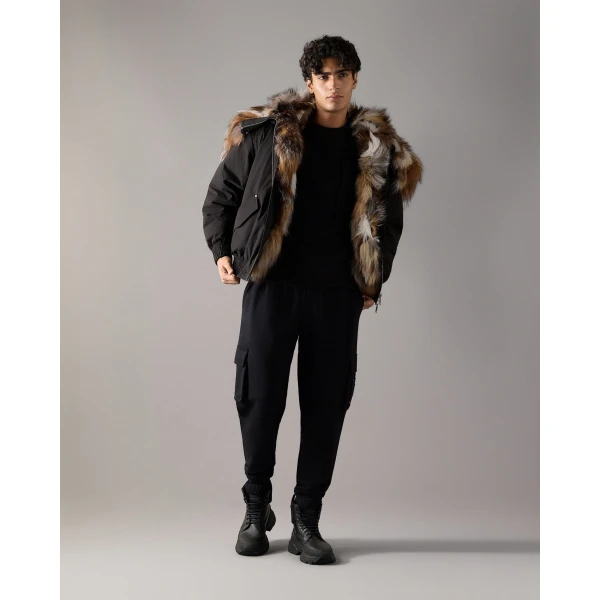 Moose Knuckles Pioneer Down & Fur Bomber in Black | Men Jackets | Coveti