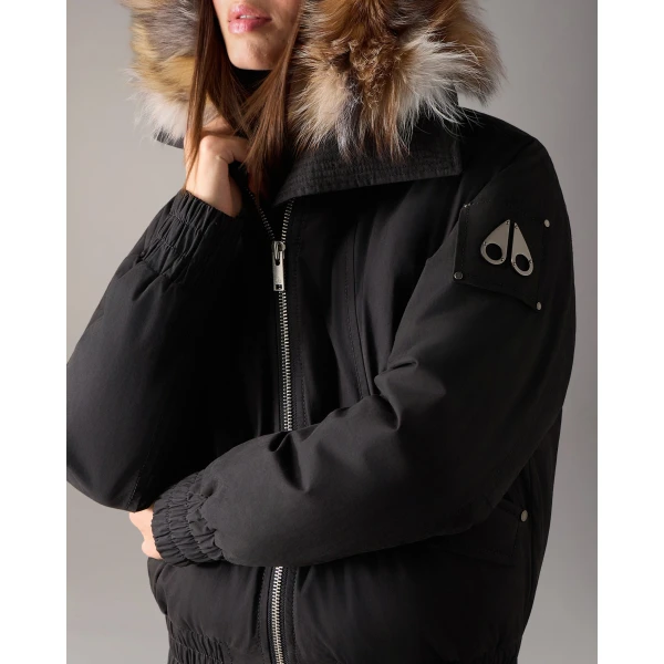 Moose Knuckles Pioneer Down & Fur Bomber in Black | Jackets | Coveti