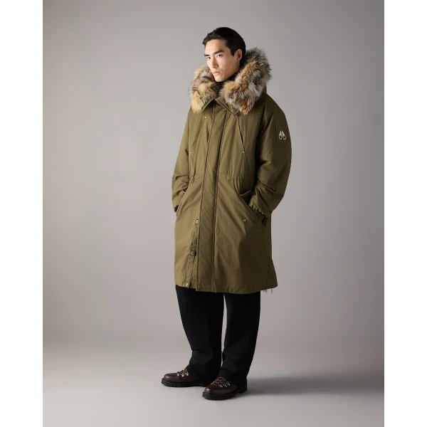 Moose Knuckles Pioneer Fur & Down Parka in Combat | Men Coats | Coveti