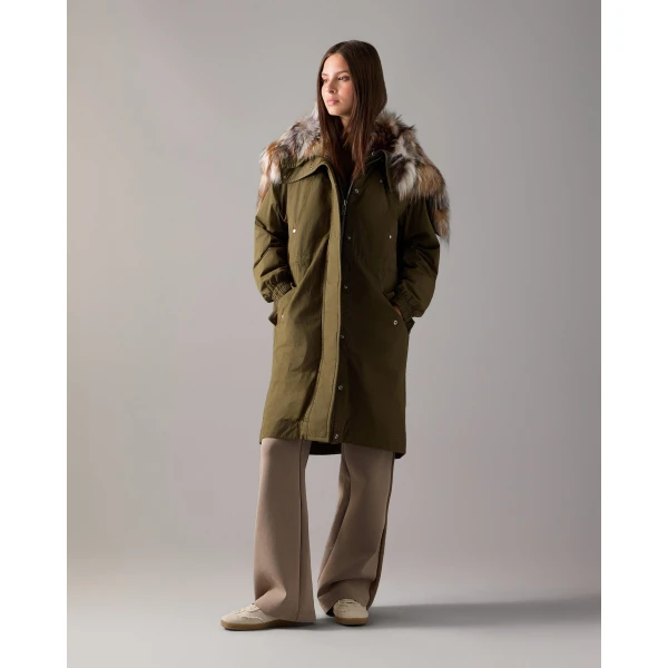 Moose Knuckles Pioneer Fur & Down Parka in Combat | Coats | Coveti