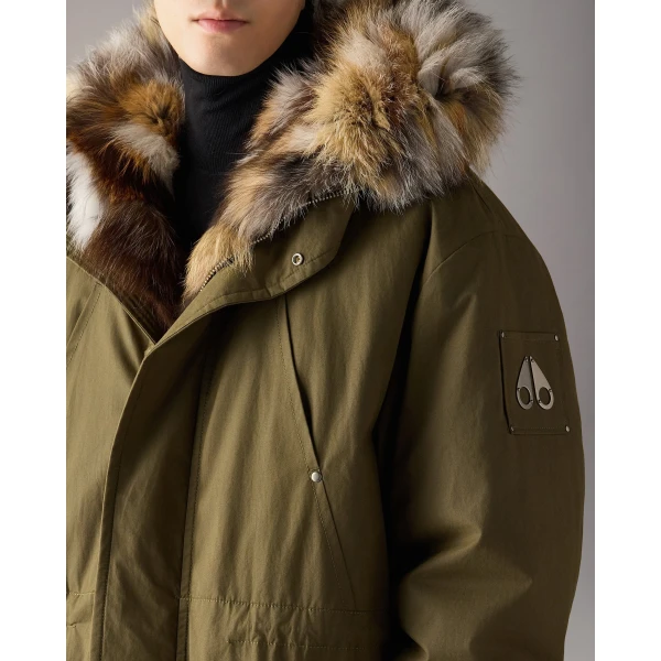 Moose Knuckles Pioneer Fur & Down Parka in Combat | Men Coats | Coveti