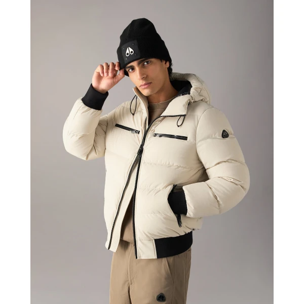 Moose Knuckles Soho Down Bomber in Alabaster | Men Jackets | Coveti