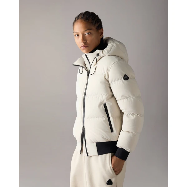 Moose Knuckles Soho Down Bomber in Alabaster | Jackets | Coveti