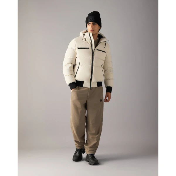Moose Knuckles Soho Down Bomber in Alabaster | Men Jackets | Coveti
