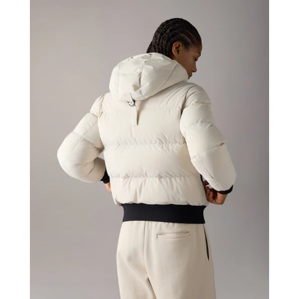 Moose Knuckles Soho Down Bomber in Alabaster | Jackets | Coveti