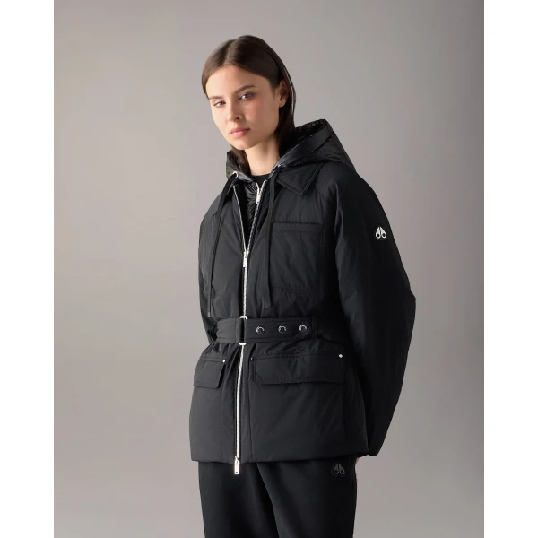 Moose Knuckles Tegan Belted 3Q Down Parka in Black | Coats | Coveti
