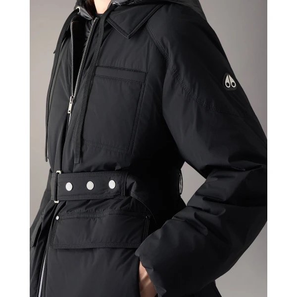 Moose Knuckles Tegan Belted 3Q Down Parka in Black | Coats | Coveti