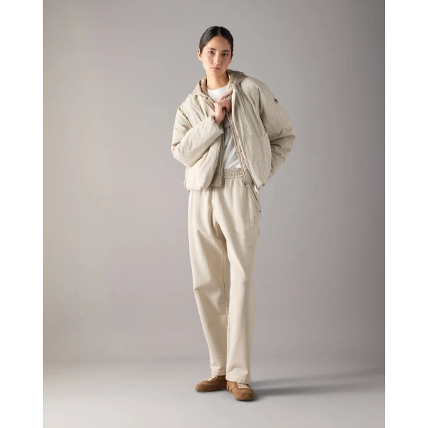 Moose Knuckles Tegan Down Bomber Jacket in Alabaster Monogram | Jackets | Coveti