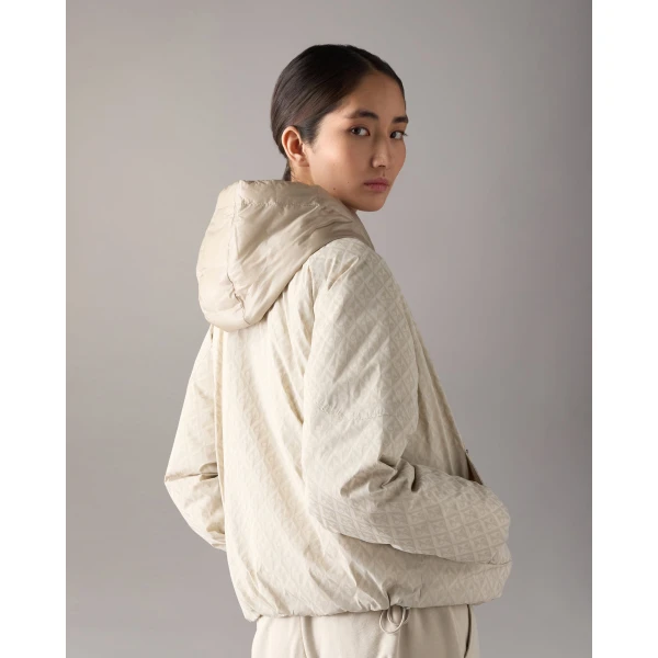 Moose Knuckles Tegan Down Bomber Jacket in Alabaster Monogram | Jackets | Coveti