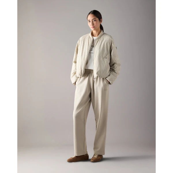 Moose Knuckles Tegan Down Bomber Jacket in Alabaster Monogram | Jackets | Coveti