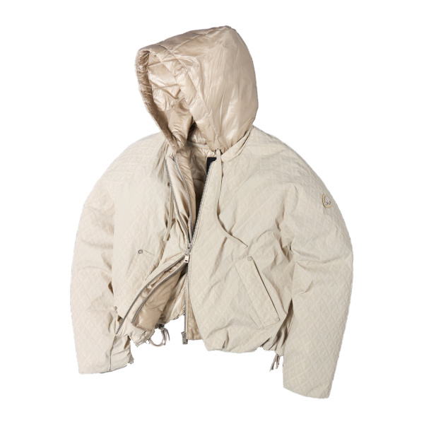 Moose Knuckles Tegan Down Bomber Jacket in Alabaster Monogram | Coveti