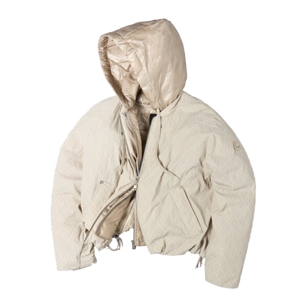Tegan Down Bomber Jacket in Alabaster Monogram