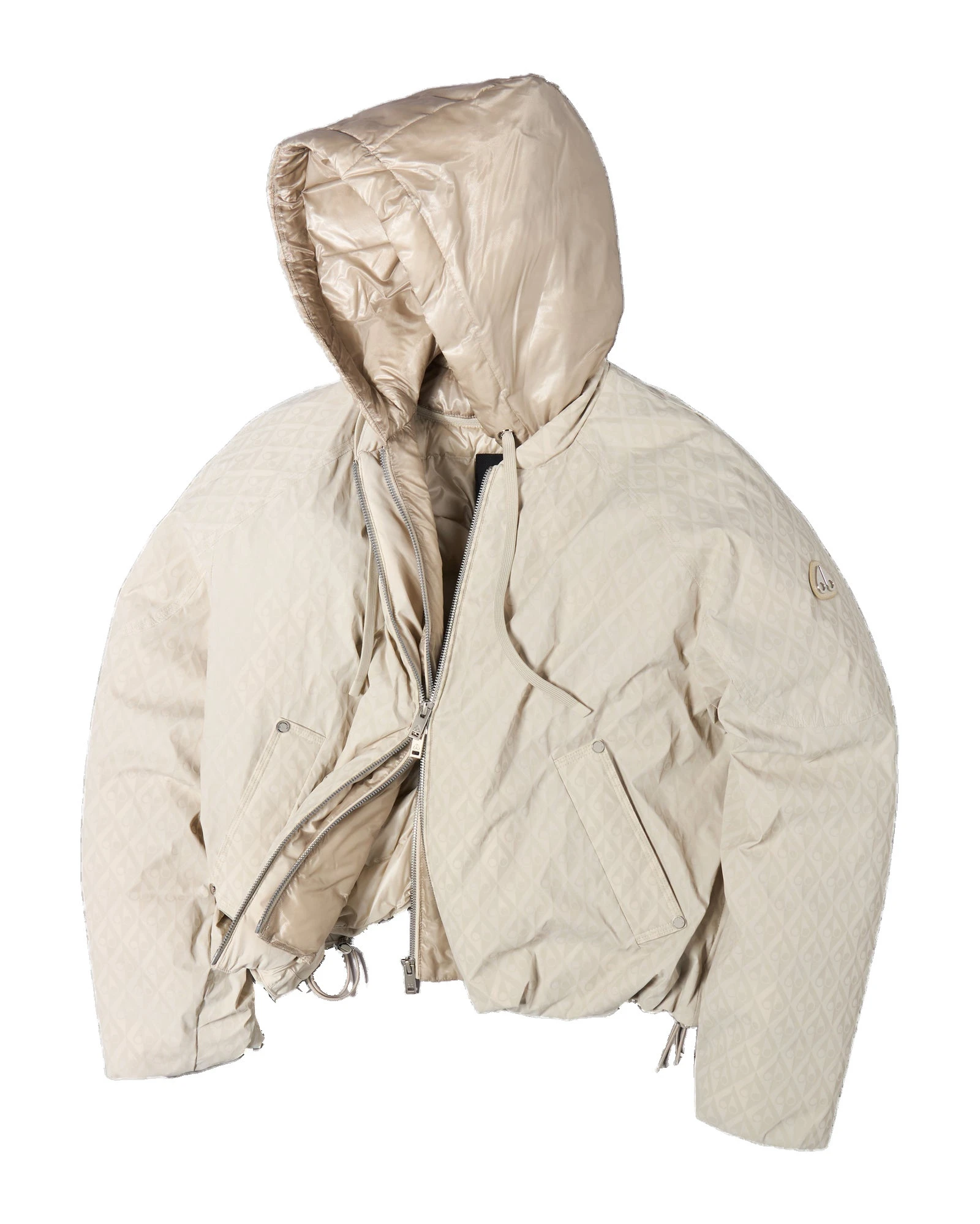 Moose Knuckles Tegan Down Bomber Jacket in Alabaster Monogram Moose Knuckles Tegan Down Bomber Jacket in Alabaster Monogram | Coveti