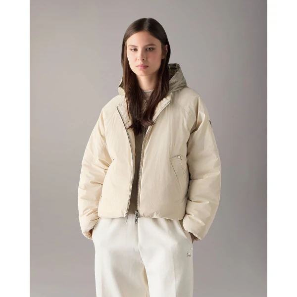 Moose Knuckles Tegan Down Bomber Jacket in Alabaster | Jackets | Coveti
