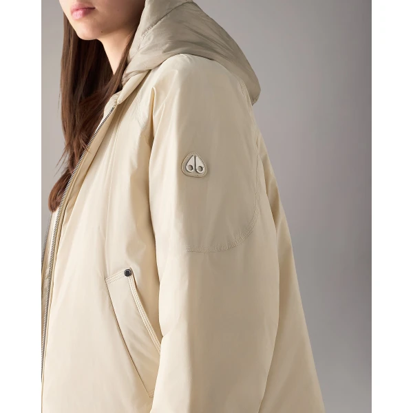 Moose Knuckles Tegan Down Bomber Jacket in Alabaster | Jackets | Coveti