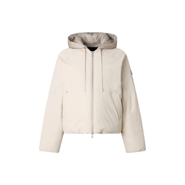 Moose Knuckles Tegan Down Bomber Jacket in Alabaster | Coveti