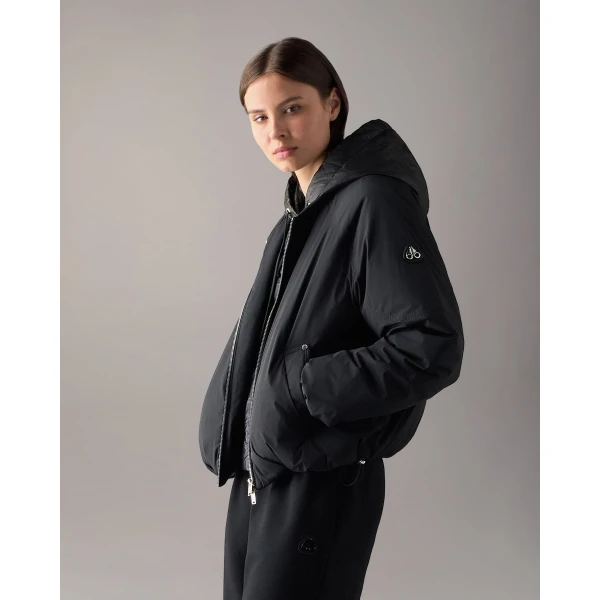 Moose Knuckles Tegan Down Bomber Jacket in Black | Jackets | Coveti