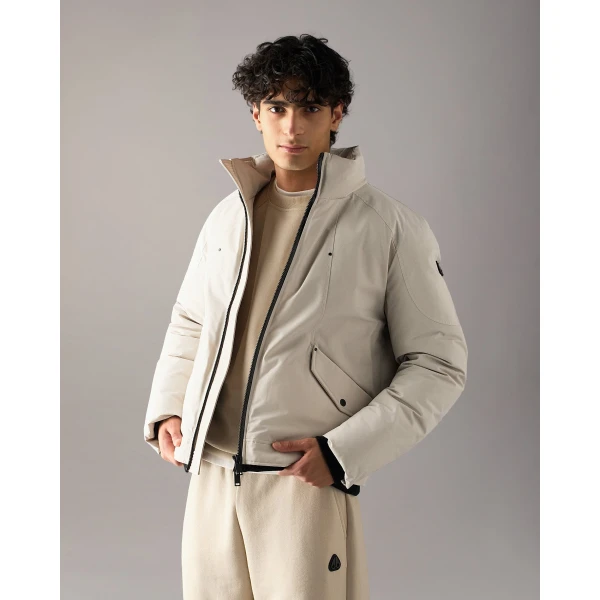 Moose Knuckles West-Ed Down Trucker Jacket in Alabaster | Men Jackets | Coveti