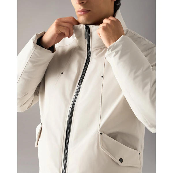 Moose Knuckles West-Ed Down Trucker Jacket in Alabaster | Men Jackets | Coveti