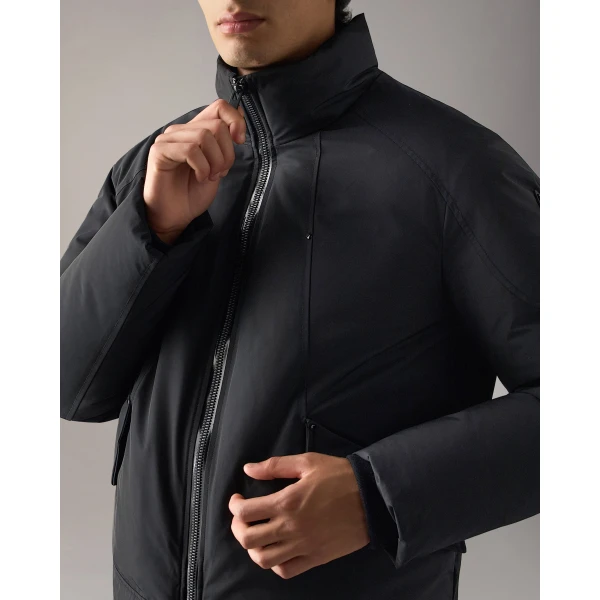 Moose Knuckles West-Ed Down Trucker Jacket in Black | Men Jackets | Coveti