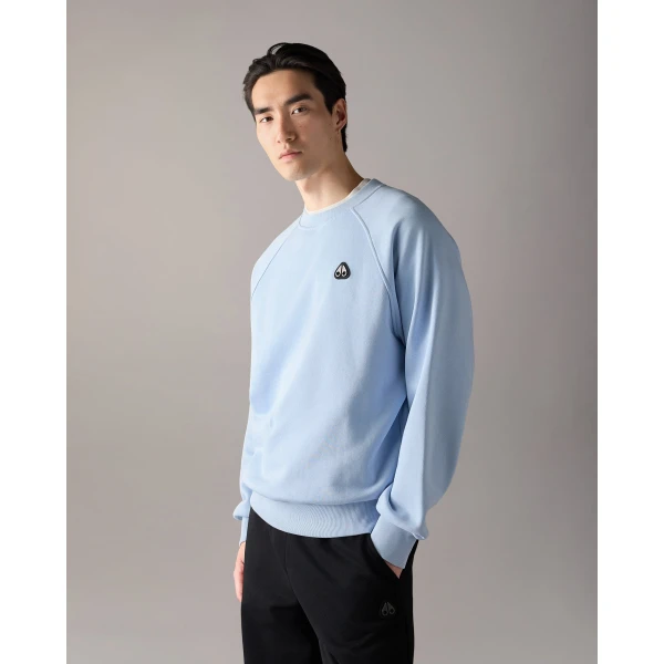 Moose Knuckles YUL Crewneck Sweatshirt in Blue Ice | Sweatshirts | Coveti