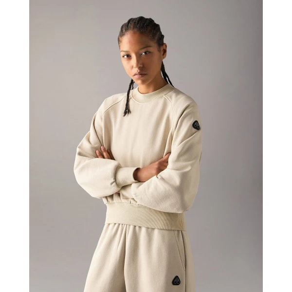 Moose Knuckles YYZ Crewneck Sweatshirt in Alabaster | Long Sleeve | Coveti