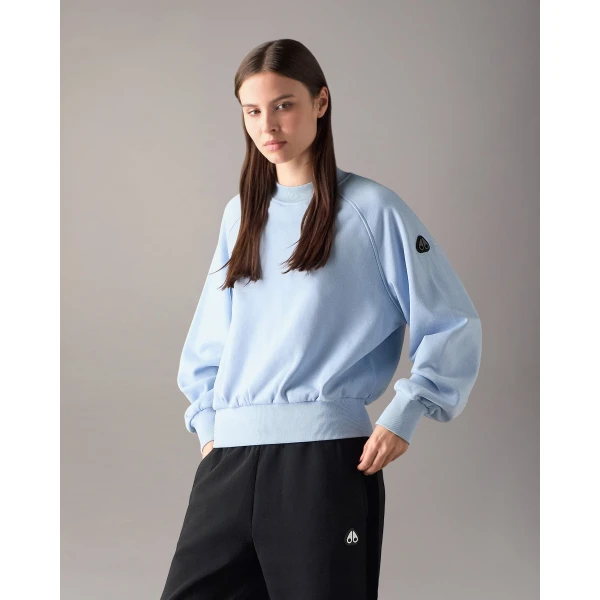 Moose Knuckles YYZ Crewneck Sweatshirt in Blue Ice | Long Sleeve | Coveti